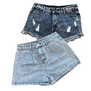 SHEIN Two-Pack Distressed & Light Wash Denim Shorts - Dark Blue & Light Blue